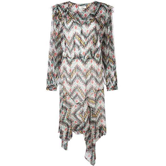 ISABEL MARANT ÉTOILE Enna Silk Chiffon Asymmetrical Dress Size XS White Black - Picture 3 of 16